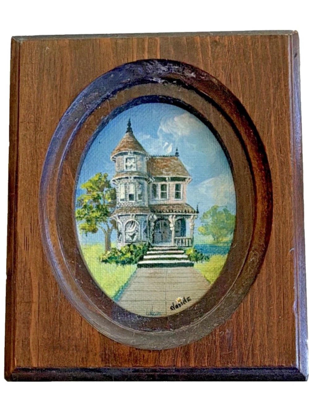 Vintage Original Painting Victorian House Architectural Signed Nadine 6x5 in